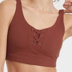 JOYLAB rust ribbed pull on cross front pull on yoga sports bra size Large NWT